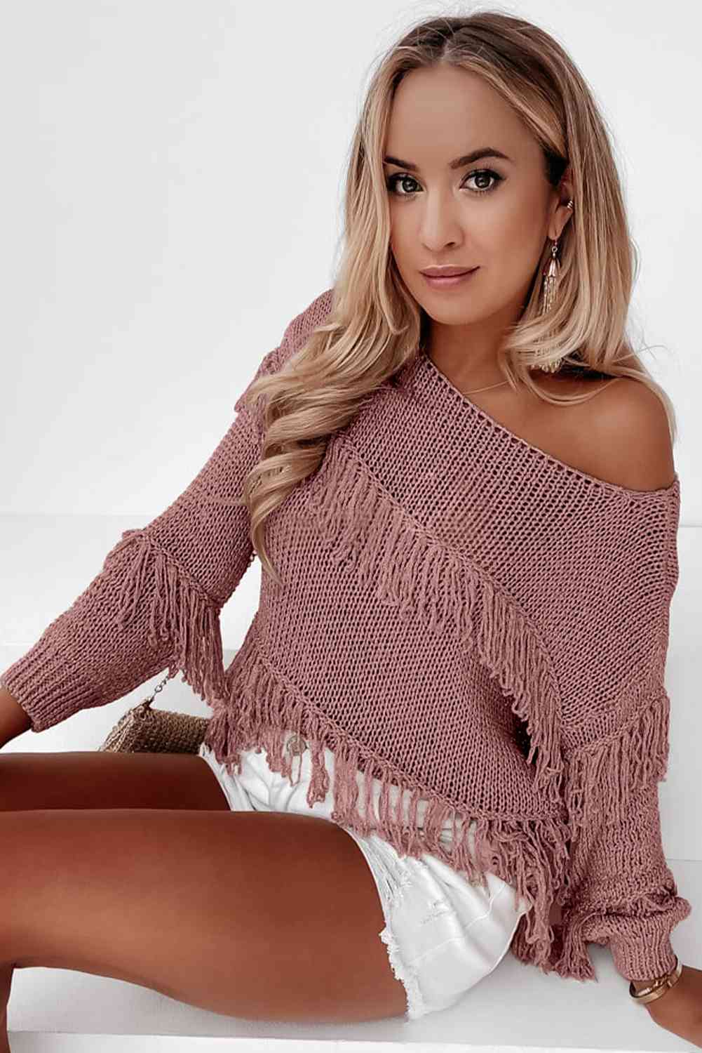 Fringe Detail Long Sleeve Sweater - Premium  from Trendsi - Just $42! Shop now at ZLA