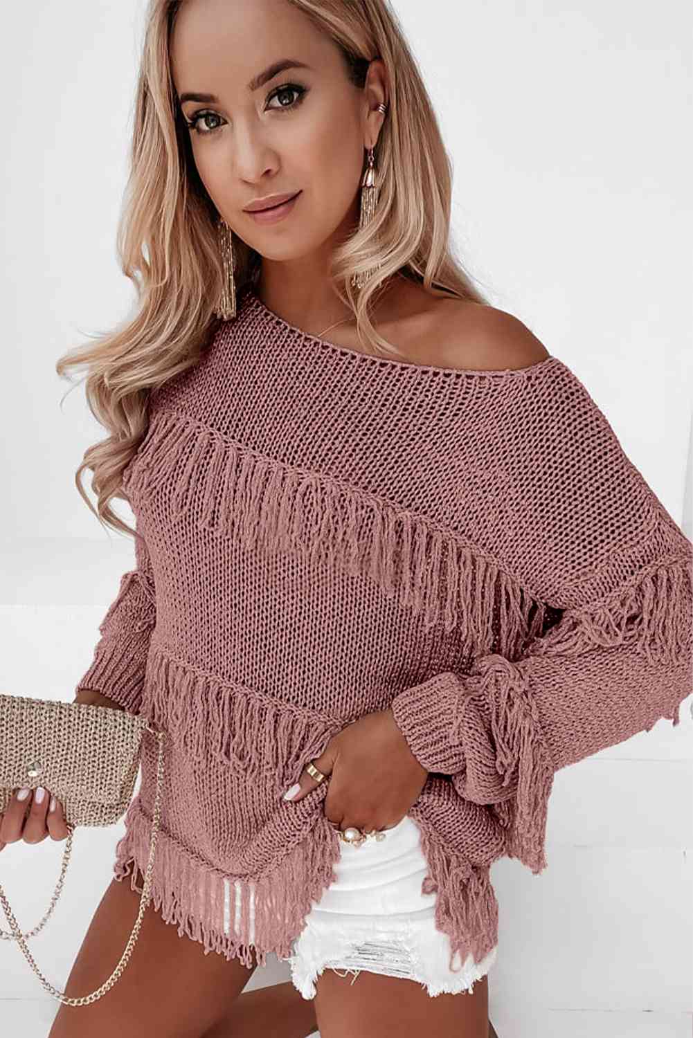 Fringe Detail Long Sleeve Sweater - Premium  from Trendsi - Just $42! Shop now at ZLA