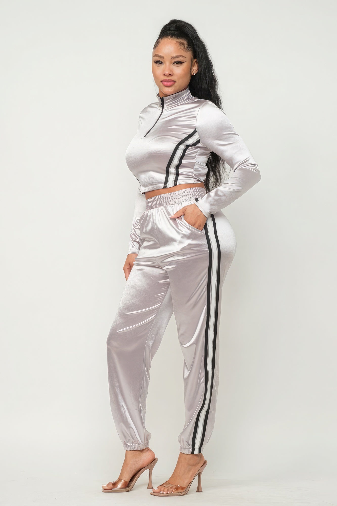 Front Zip Up Stripes Detail Jacket And Pants Set - Premium  from ZLA - Just $57.50! Shop now at ZLA