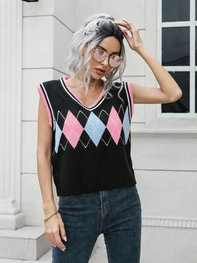 Geometric V-Neck Sweater Vest - Premium  from Trendsi - Just $22! Shop now at ZLA
