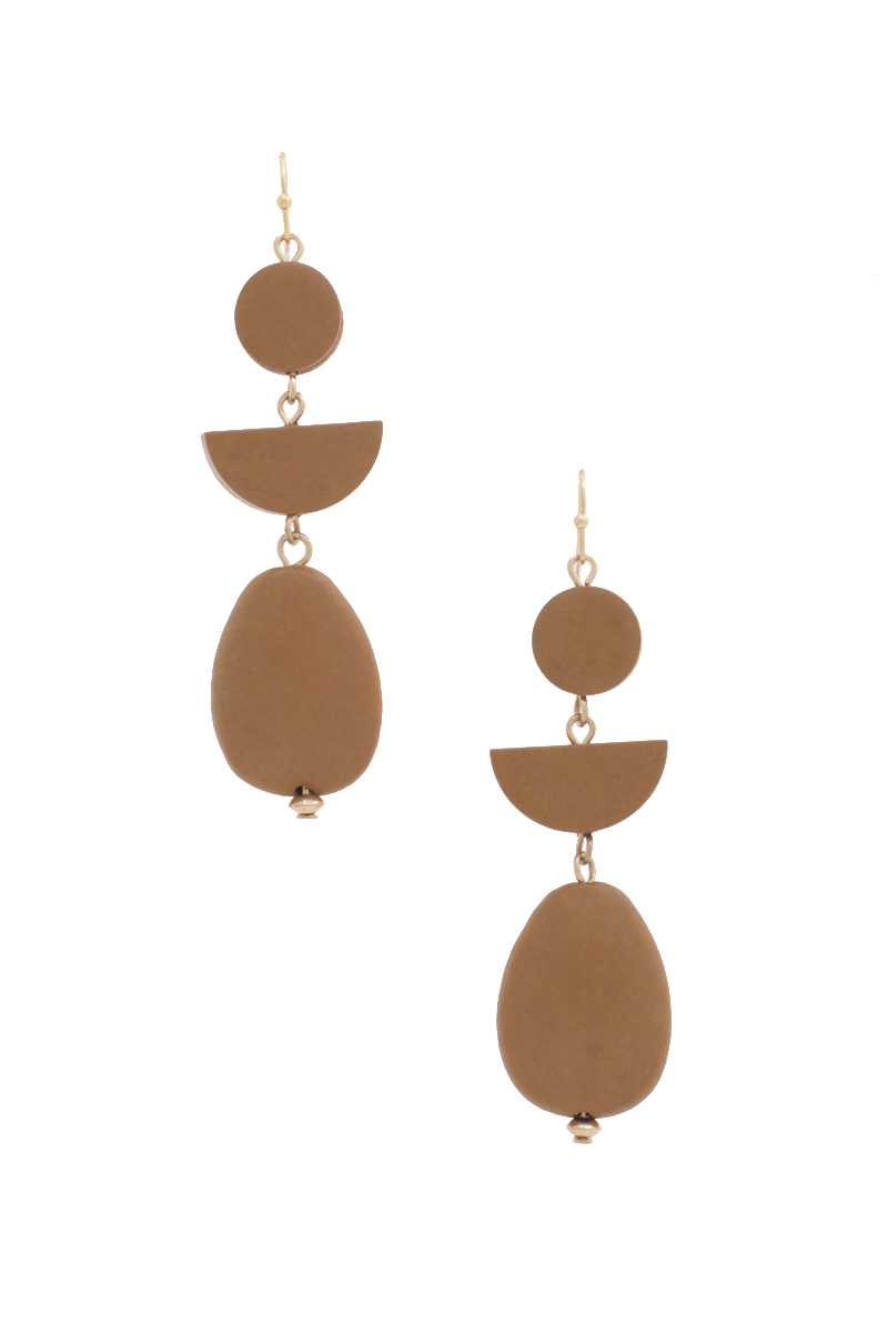 Geometric Wood Bead Dangle Earring - ZLA