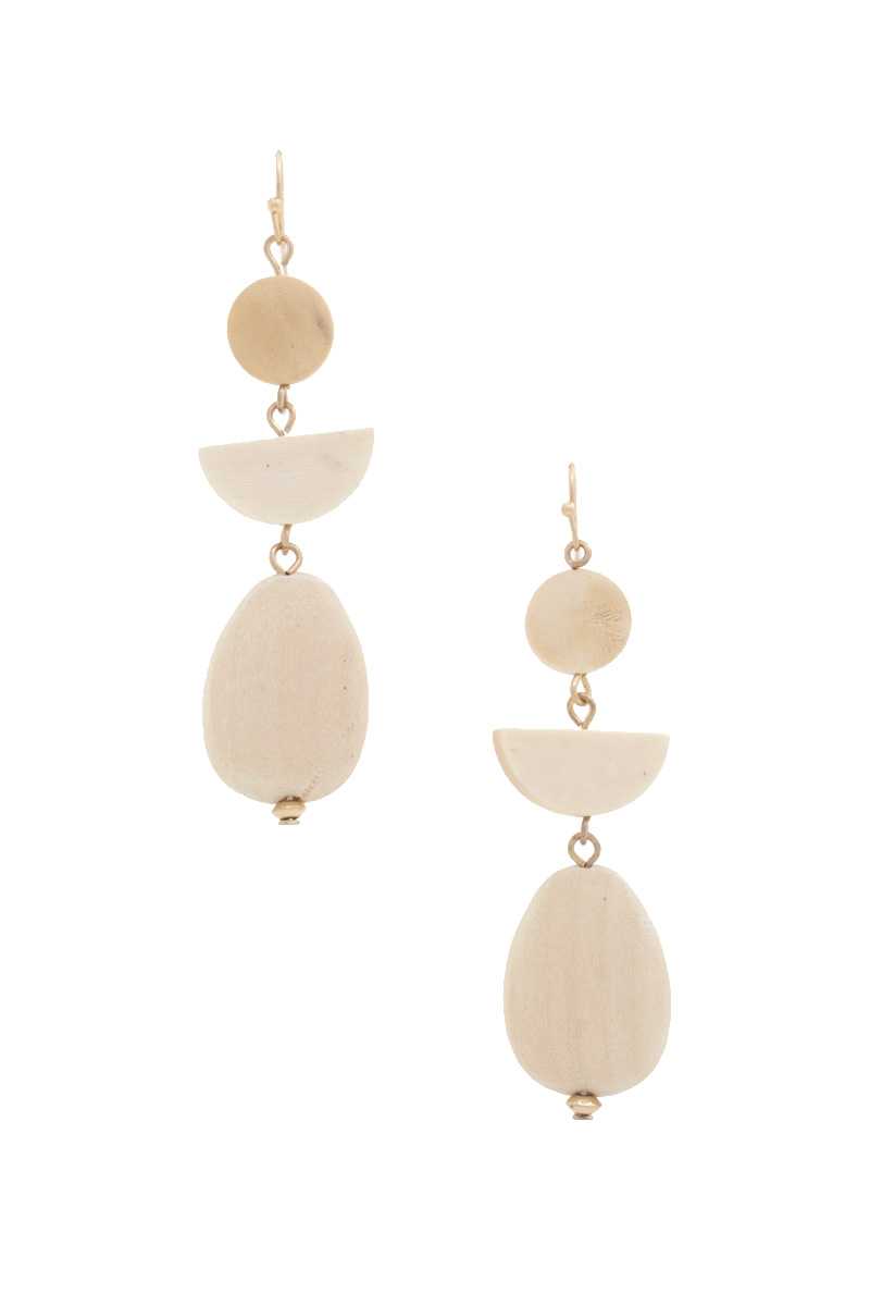 Geometric Wood Bead Dangle Earring - ZLA