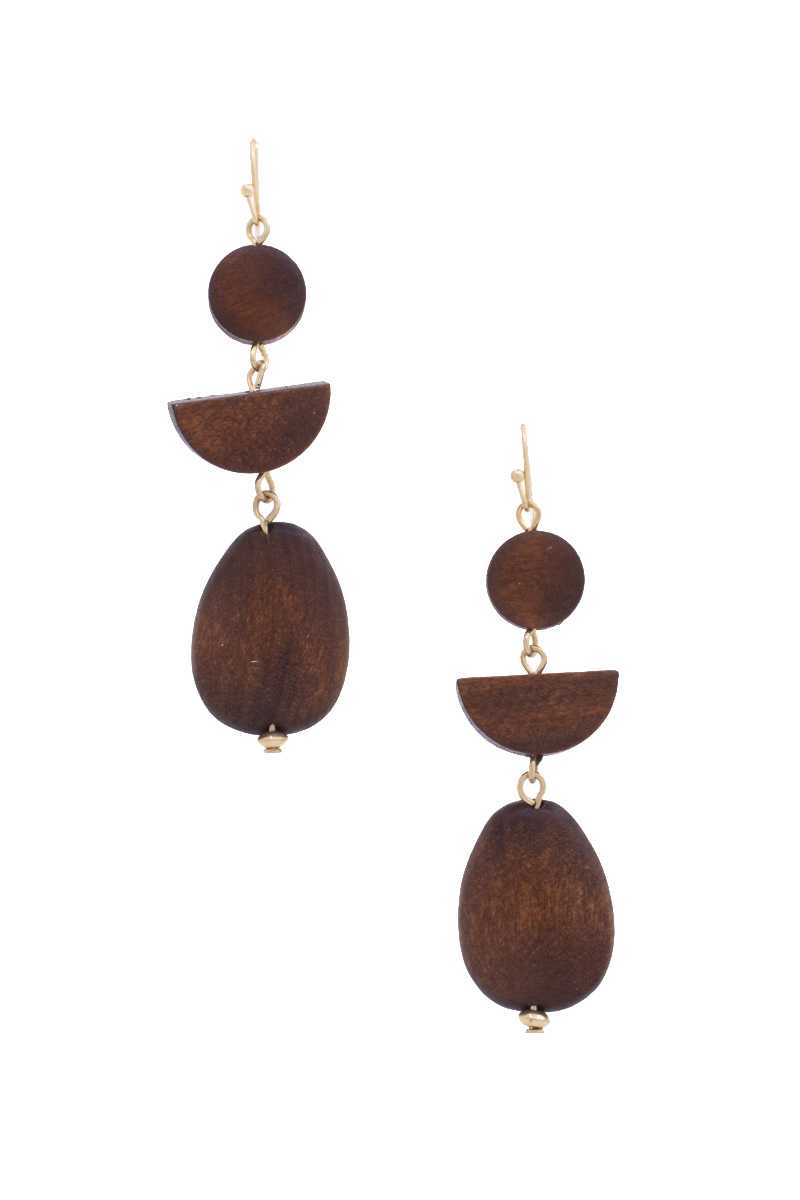 Geometric Wood Bead Dangle Earring - ZLA