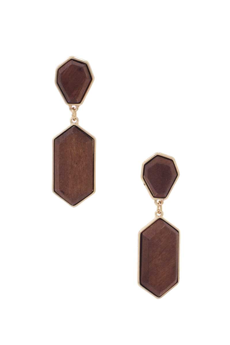 Geometric Wood Post Drop Earring - ZLA