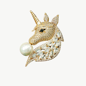 Gold Pavé Unicorn Brooch and Necklace Set - Premium Jewelry & Watches from Salmon Pandora - Just $52.14! Shop now at ZLA