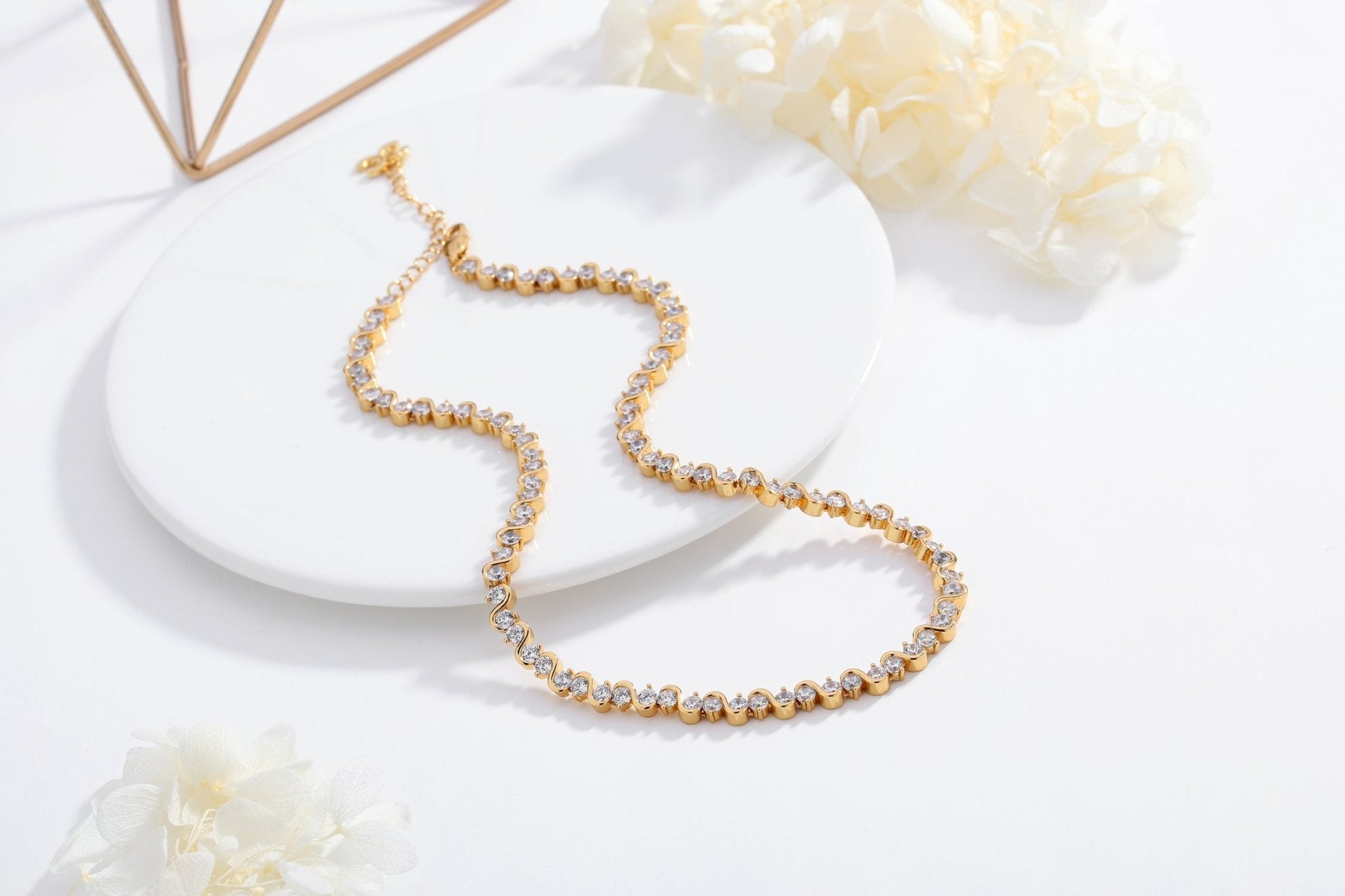 Gold Wave Zirconia  Tennis Choker Necklace - Premium Jewelry & Watches from Salmon Pandora - Just $78.54! Shop now at ZLA