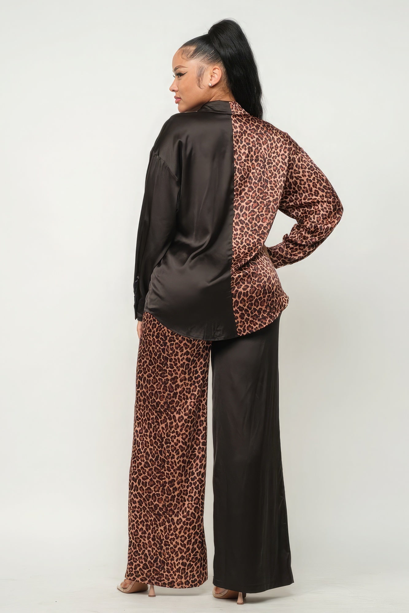 Half Animal Print And Half Solid Top And Pants Set - Premium  from ZLA - Just $64.50! Shop now at ZLA