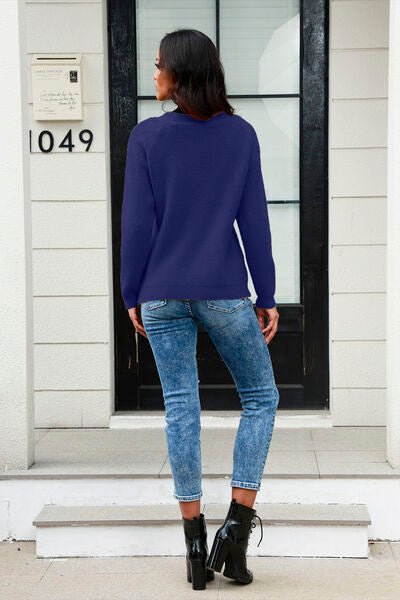 Half Button Up V-Neck Sweater - Premium  from Trendsi - Just $31! Shop now at ZLA