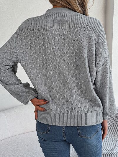 Half Button V-Neck Long Sleeve Sweater - Premium  from Trendsi - Just $29! Shop now at ZLA