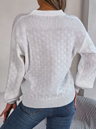 Half Button V-Neck Long Sleeve Sweater - Premium  from Trendsi - Just $29! Shop now at ZLA