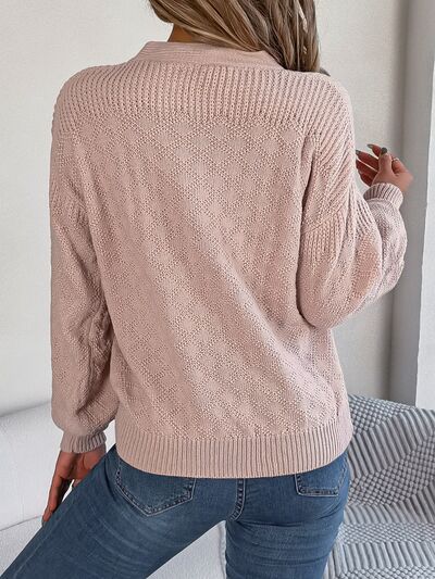 Half Button V-Neck Long Sleeve Sweater - Premium  from Trendsi - Just $29! Shop now at ZLA
