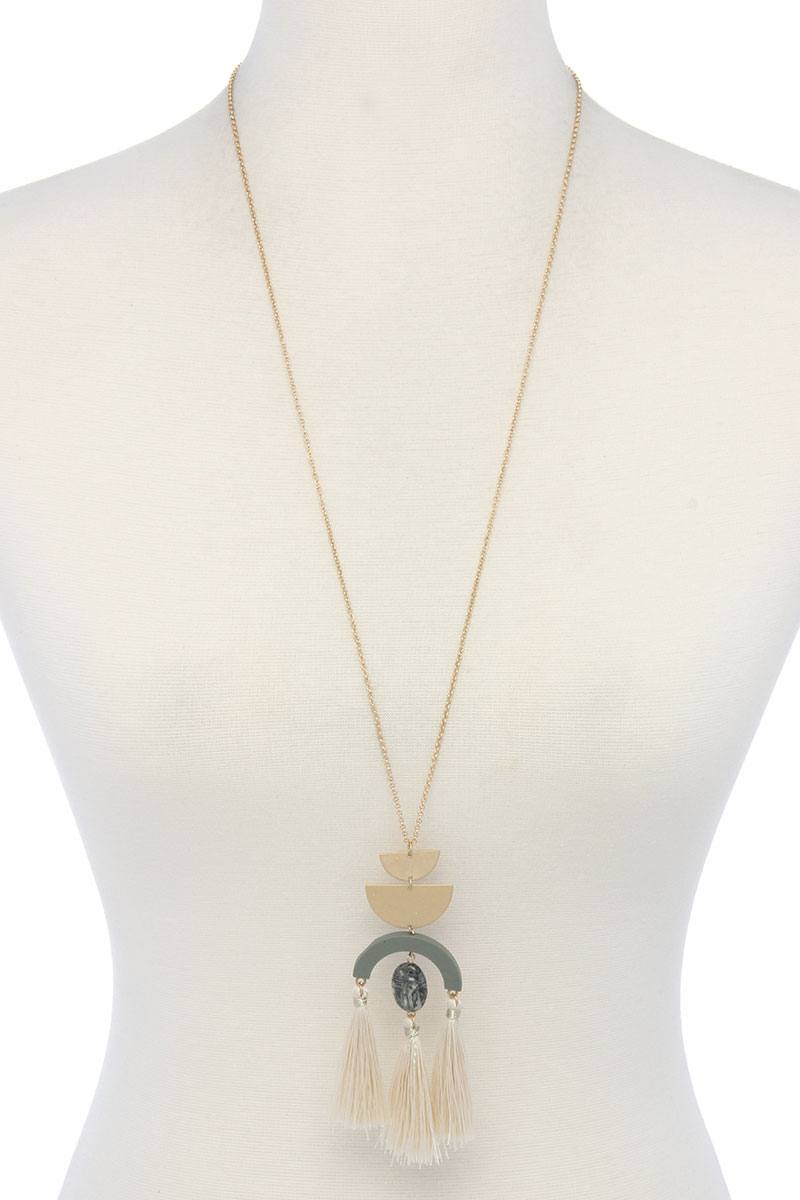Half circle metal tassel pendant necklace - ZLA