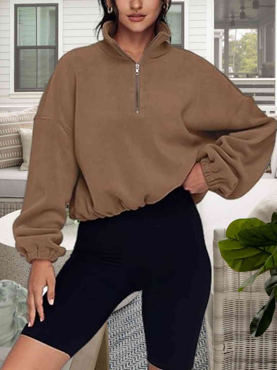 Half-Zip Collared Drop Shoulder Sweatshirt - Premium  from Trendsi - Just $22! Shop now at ZLA