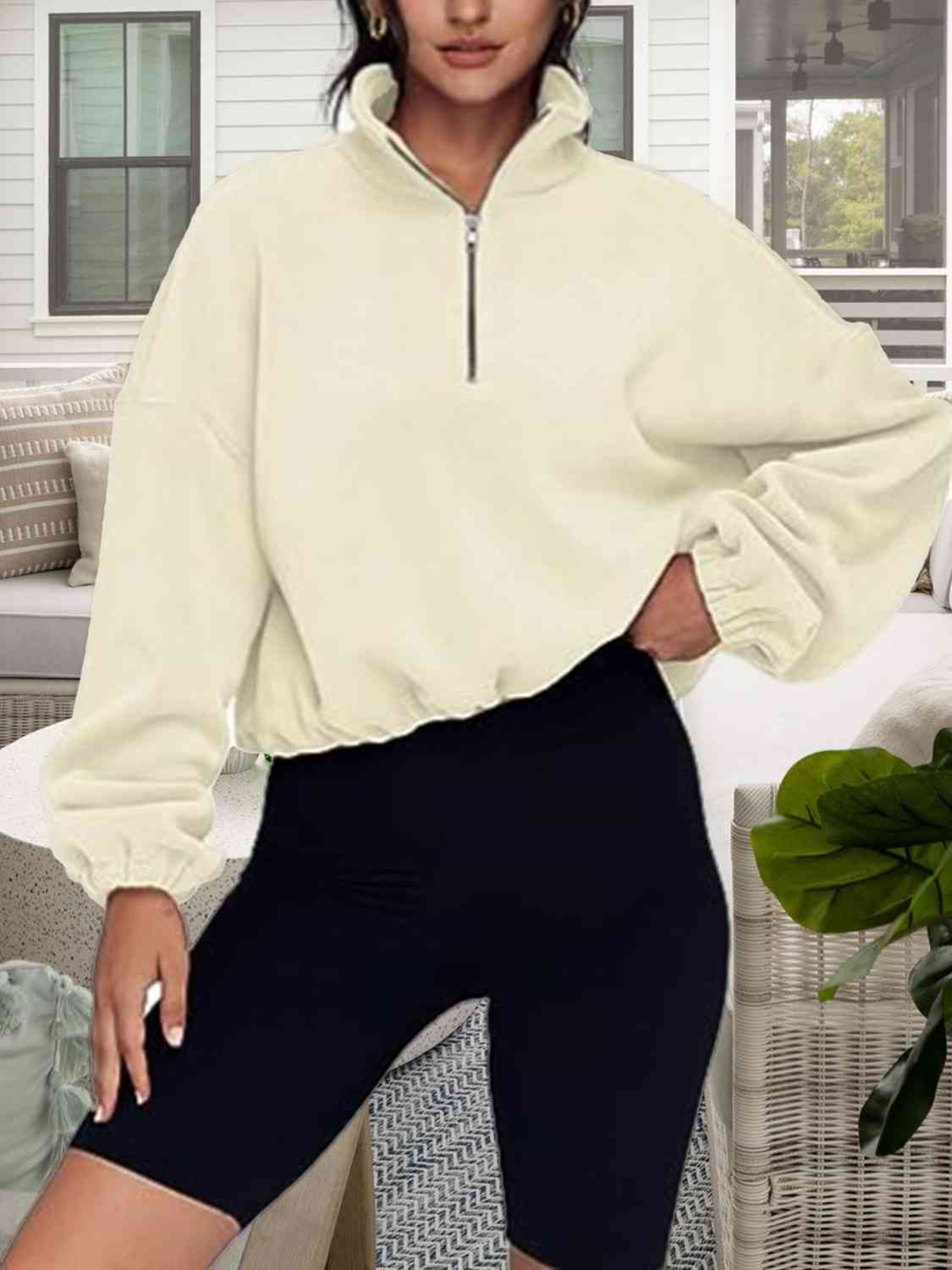 Half-Zip Collared Drop Shoulder Sweatshirt - Premium  from Trendsi - Just $22! Shop now at ZLA