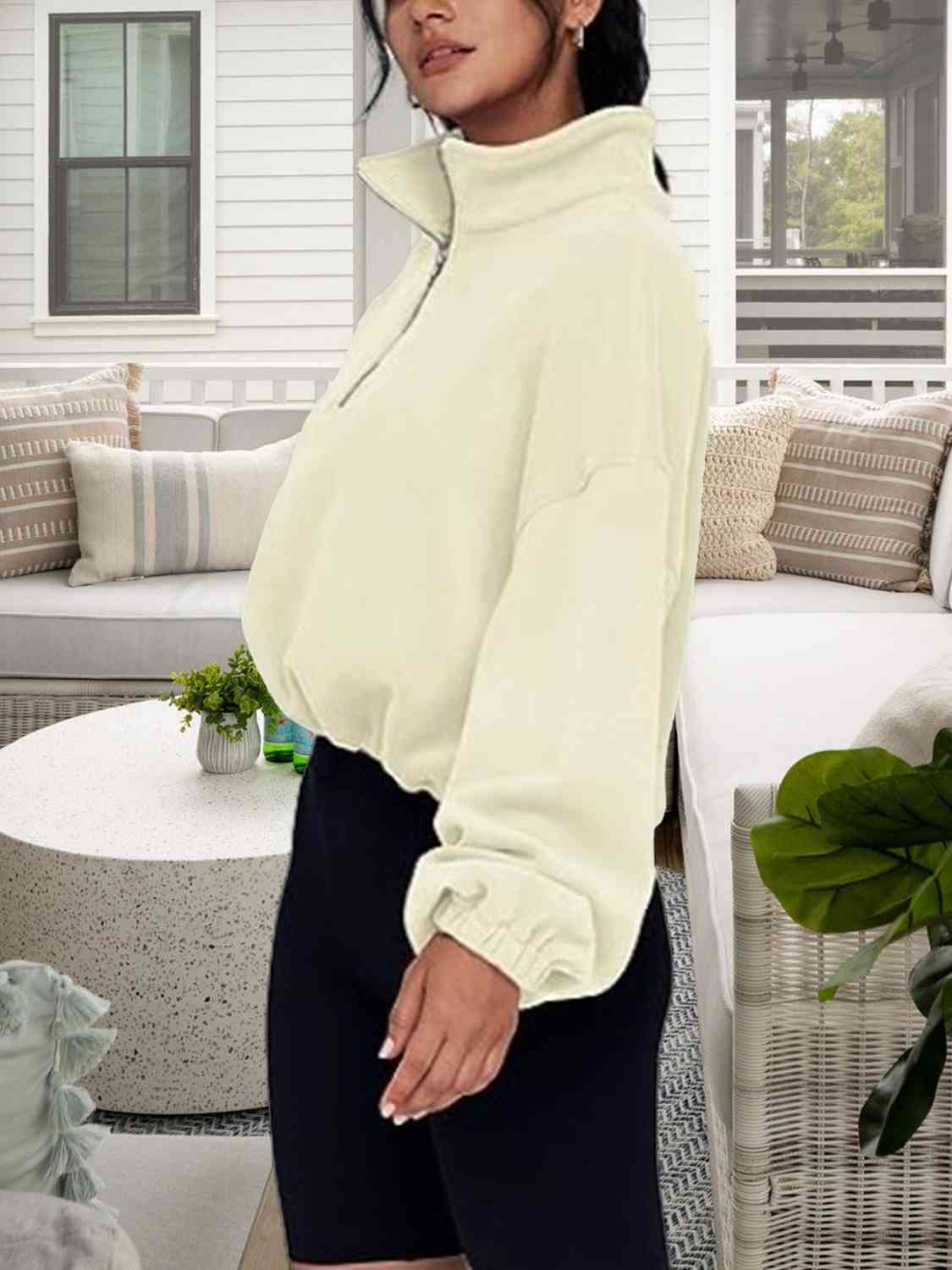 Half-Zip Collared Drop Shoulder Sweatshirt - Premium  from Trendsi - Just $22! Shop now at ZLA