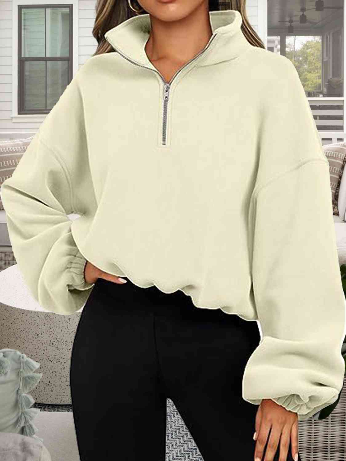 Half-Zip Collared Drop Shoulder Sweatshirt - Premium  from Trendsi - Just $22! Shop now at ZLA