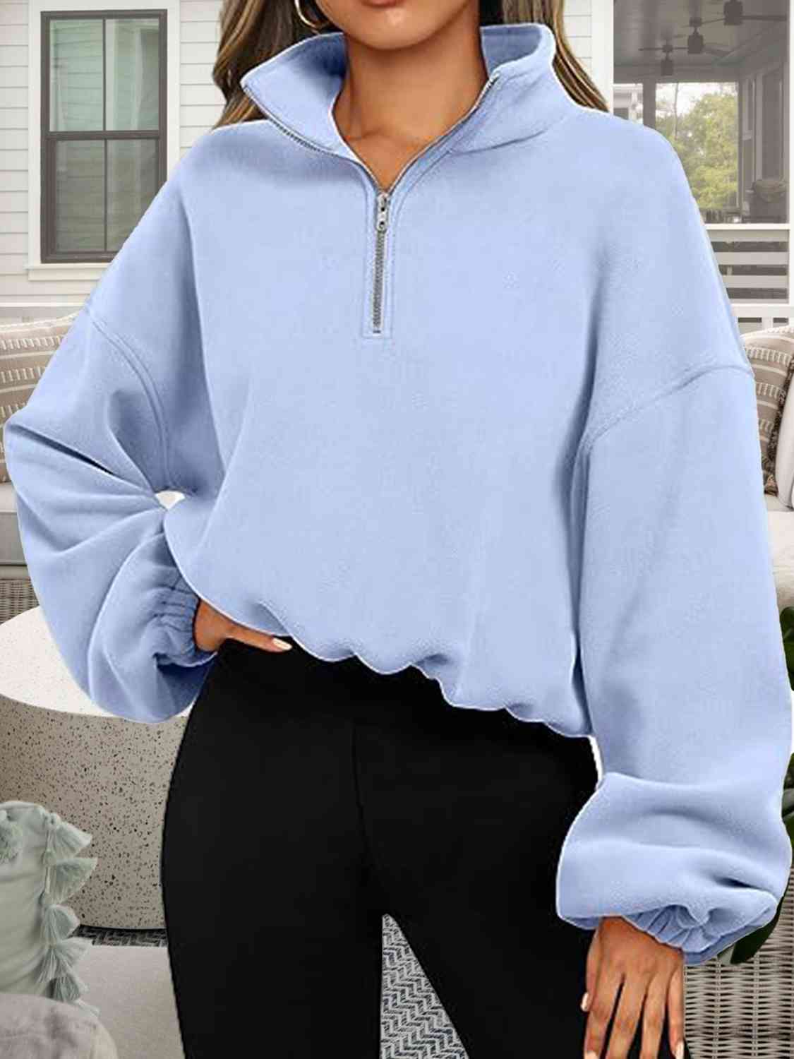 Half-Zip Collared Drop Shoulder Sweatshirt - Premium  from Trendsi - Just $22! Shop now at ZLA