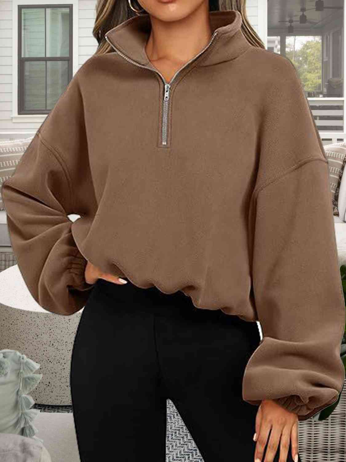 Half-Zip Collared Drop Shoulder Sweatshirt - Premium  from Trendsi - Just $22! Shop now at ZLA