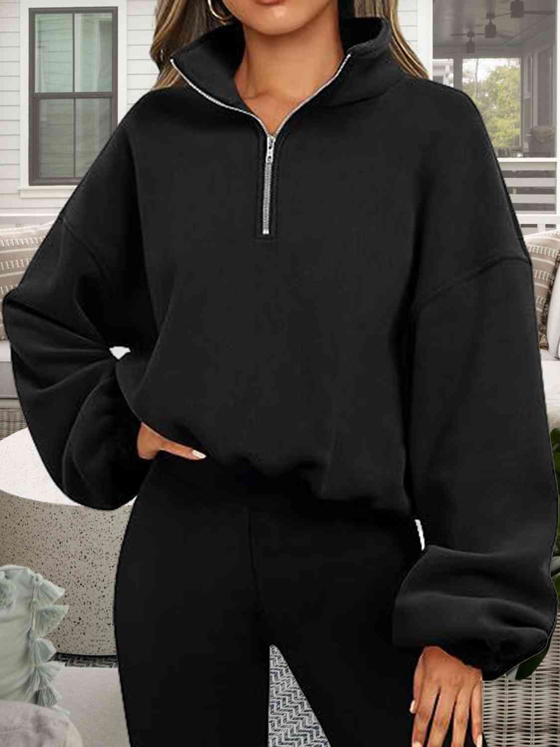 Half-Zip Collared Drop Shoulder Sweatshirt - Premium  from Trendsi - Just $22! Shop now at ZLA