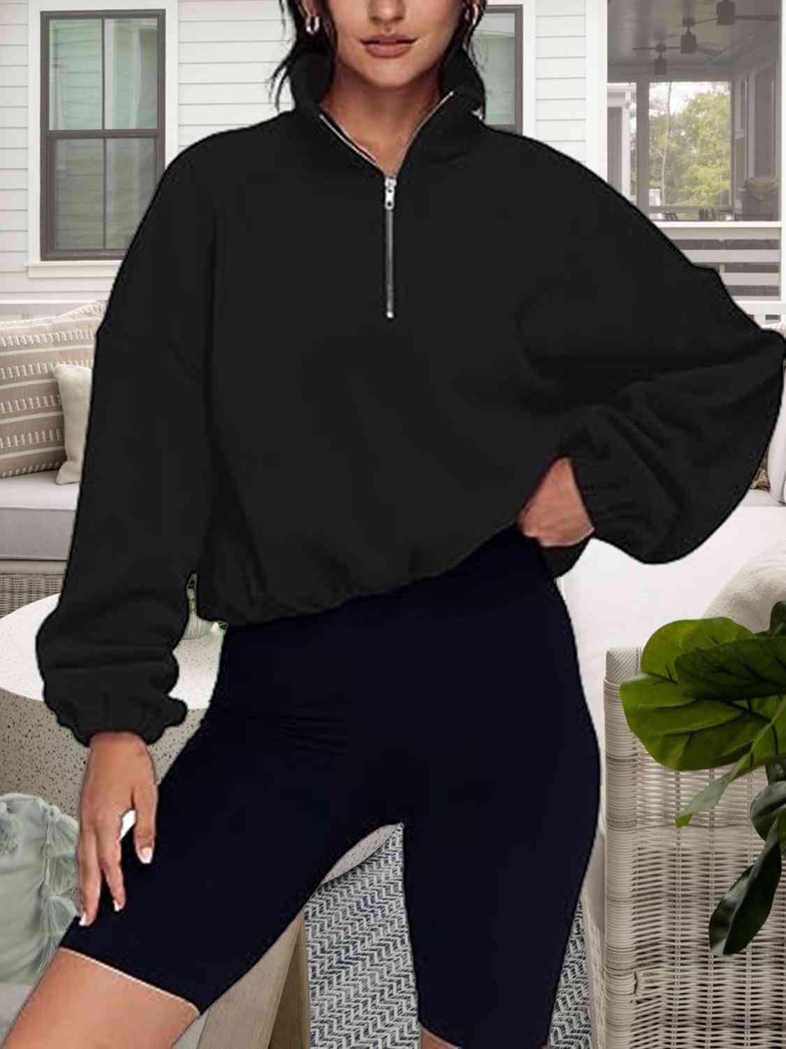 Half-Zip Collared Drop Shoulder Sweatshirt - Premium  from Trendsi - Just $22! Shop now at ZLA