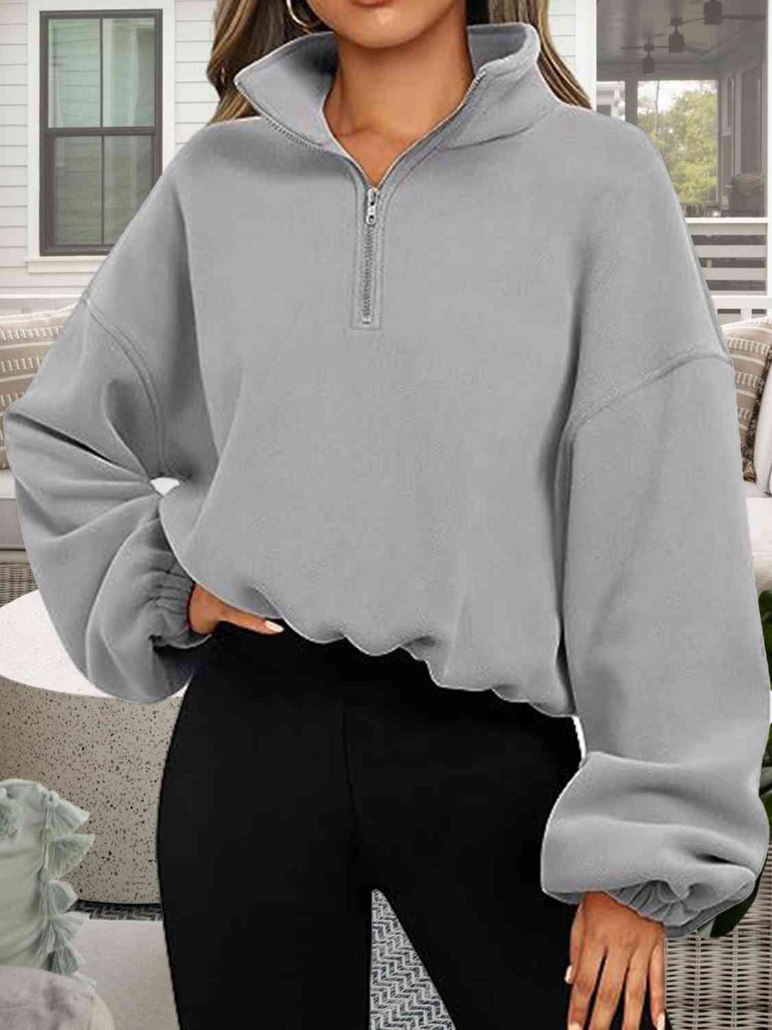 Half-Zip Collared Drop Shoulder Sweatshirt - Premium  from Trendsi - Just $22! Shop now at ZLA