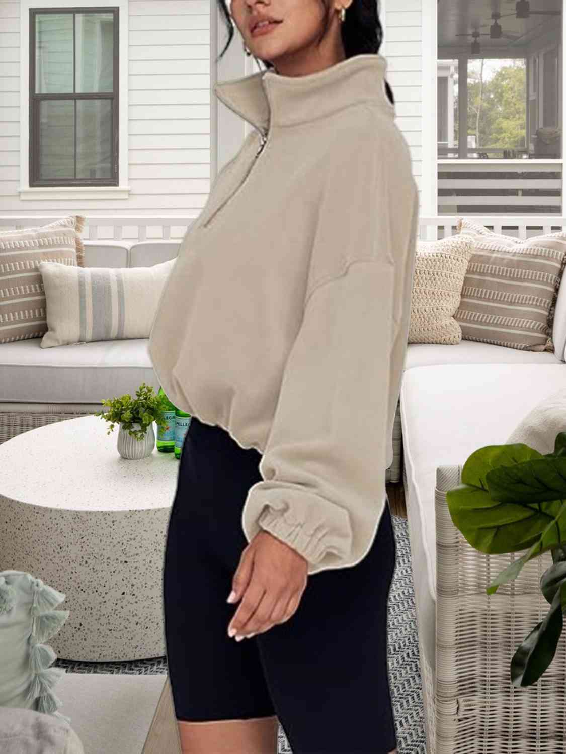 Half-Zip Collared Drop Shoulder Sweatshirt - Premium  from Trendsi - Just $22! Shop now at ZLA