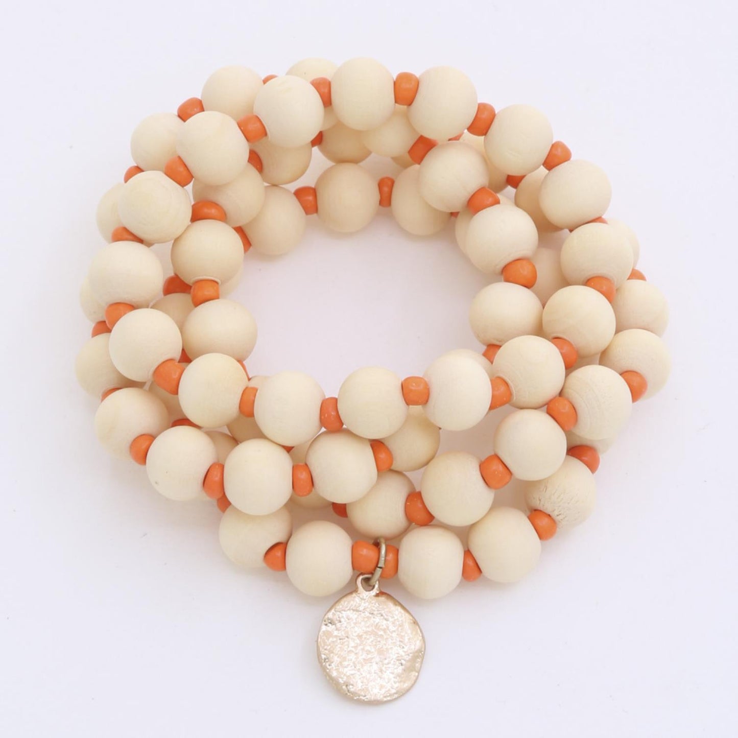 Hammered Coin Wood Bead Bracelet Set - ZLA