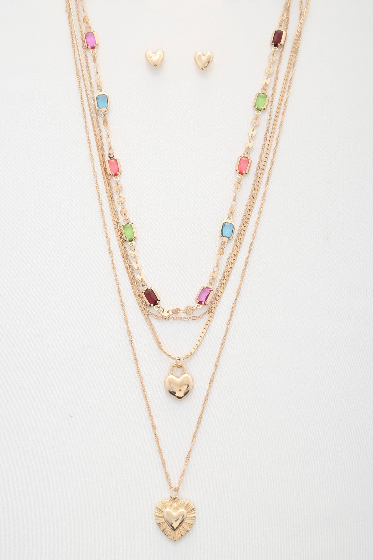 Heart Charm Beaded Layered Necklace - ZLA