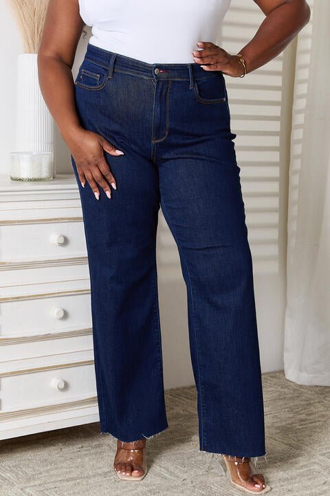 Judy Blue Full Size Raw Hem Straight Leg Jeans with Pockets - Premium  from Trendsi - Just $64! Shop now at ZLA