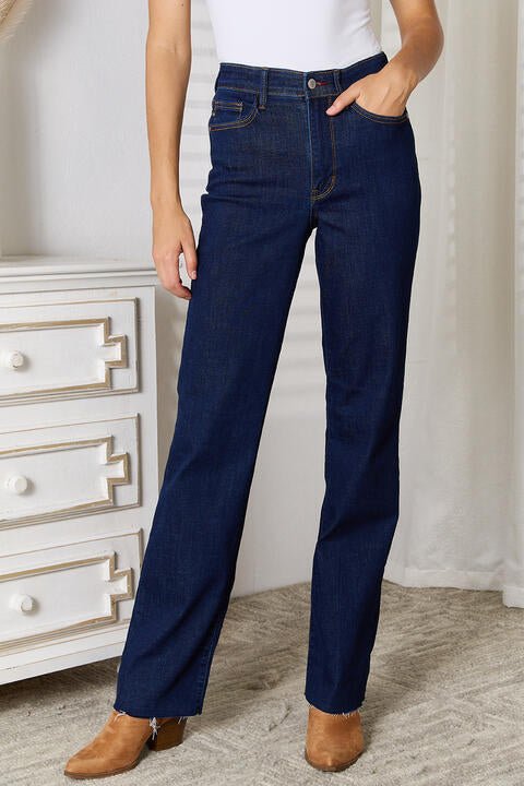 Judy Blue Full Size Raw Hem Straight Leg Jeans with Pockets - Premium  from Trendsi - Just $64! Shop now at ZLA