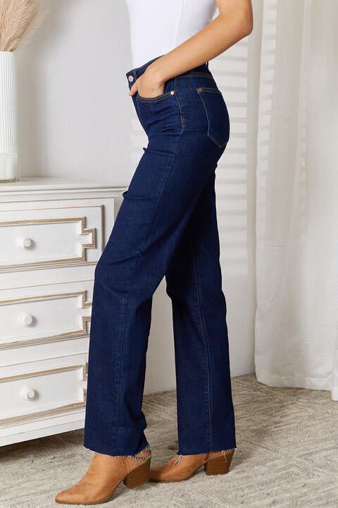 Judy Blue Full Size Raw Hem Straight Leg Jeans with Pockets - Premium  from Trendsi - Just $64! Shop now at ZLA