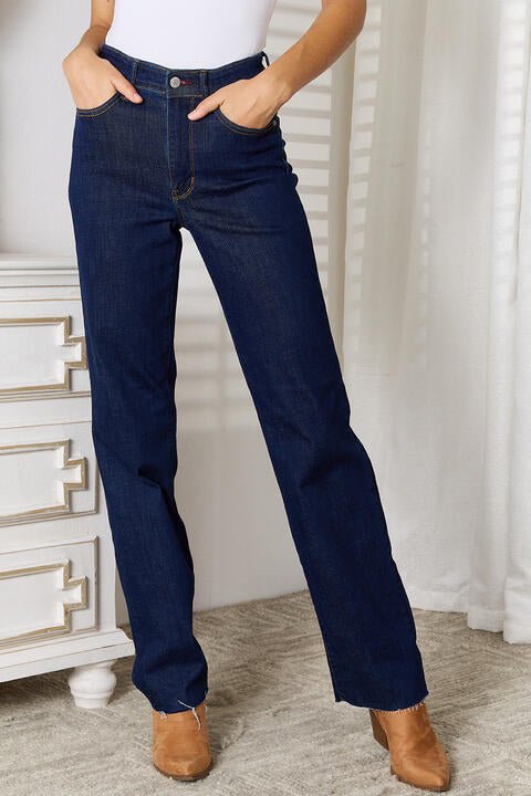 Judy Blue Full Size Raw Hem Straight Leg Jeans with Pockets - Premium  from Trendsi - Just $64! Shop now at ZLA