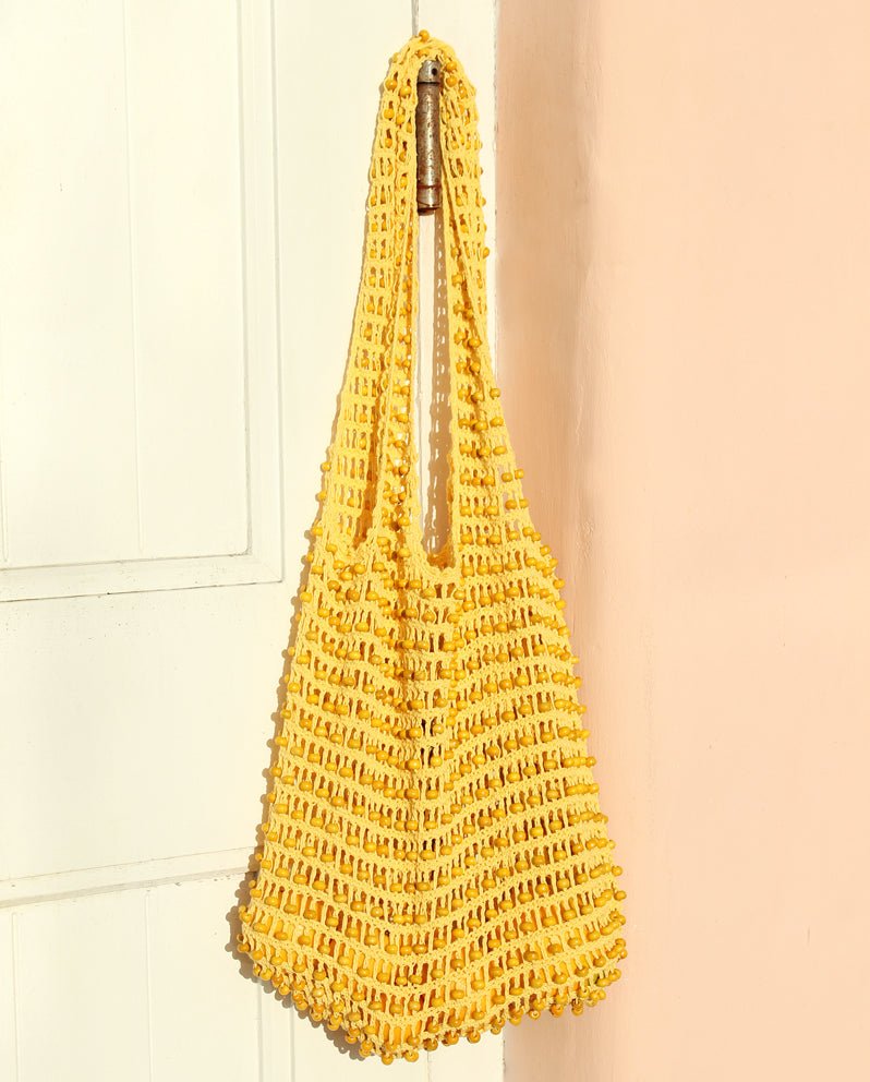 Karma Wooden Beads Crochet Bag in Pale Yellow - Premium  from BrunnaCo - Just $64.50! Shop now at ZLA