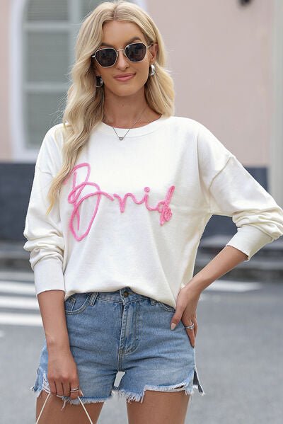 Letter Graphic Round Neck Sweater - Premium  from Trendsi - Just $41! Shop now at ZLA