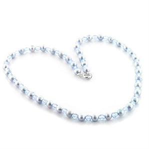 LO733 - Stone Necklace with Synthetic Pearl in Light Sapphire - ZLA