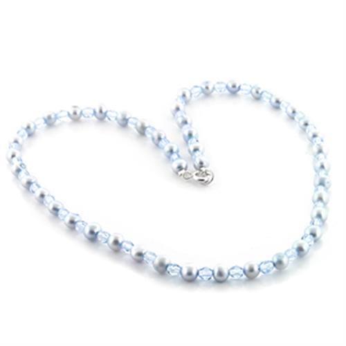 LO733 -  Stone Necklace with Synthetic Pearl in Light Sapphire - Premium Jewelry & Watches from Turquoise Tiger - Just $10.53! Shop now at ZLA
