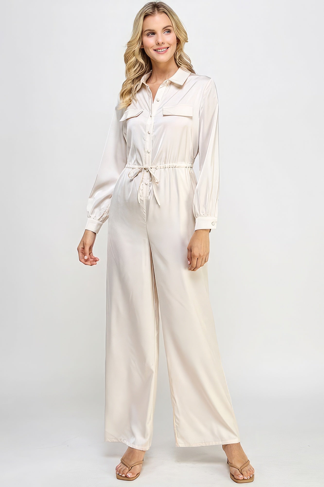 Long Sleeve Jumpsuit With Waist Drawstring - Premium  from ZLA - Just $40.50! Shop now at ZLA