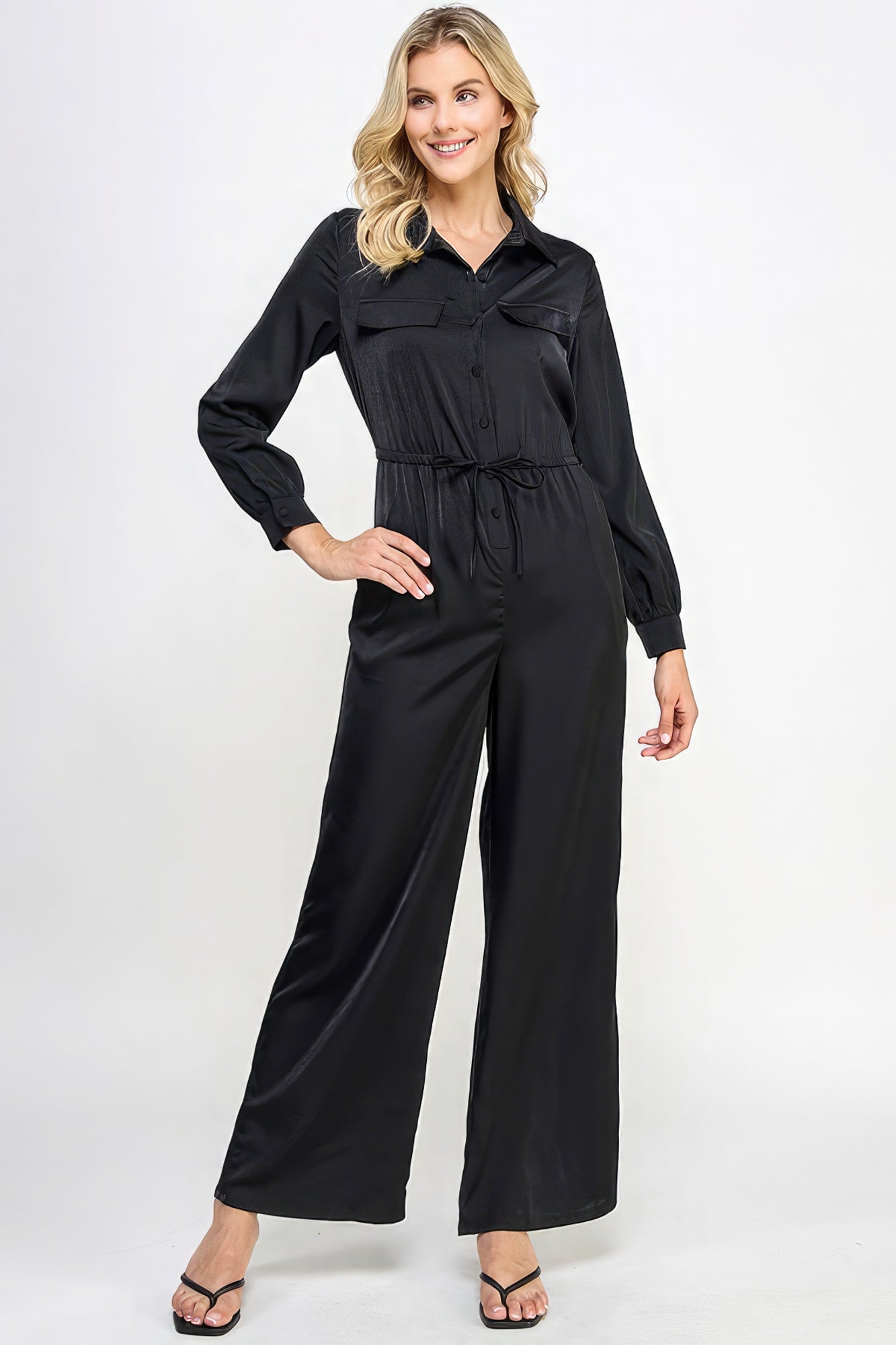 Long Sleeve Jumpsuit With Waist Drawstring - Premium  from ZLA - Just $40.50! Shop now at ZLA