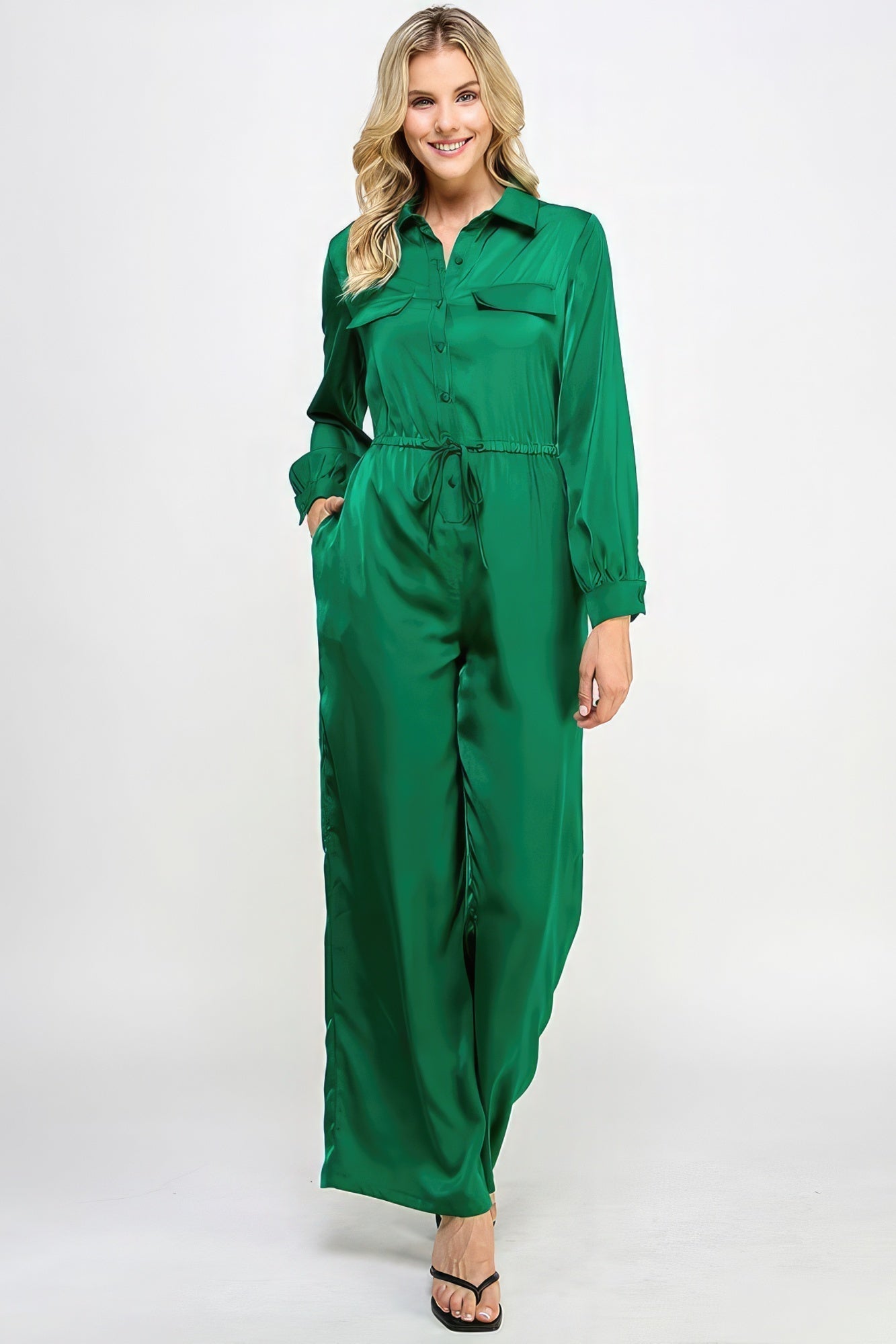 Long Sleeve Jumpsuit With Waist Drawstring - Premium  from ZLA - Just $40.50! Shop now at ZLA