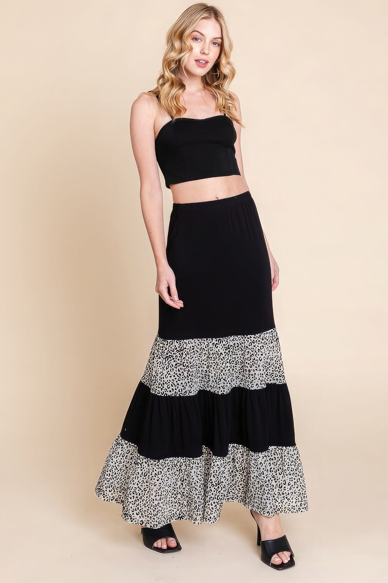 Long Tiered Contrast Fashion Skirt With Velvet Animal Print Mesh - Premium  from ZLA - Just $33! Shop now at ZLA