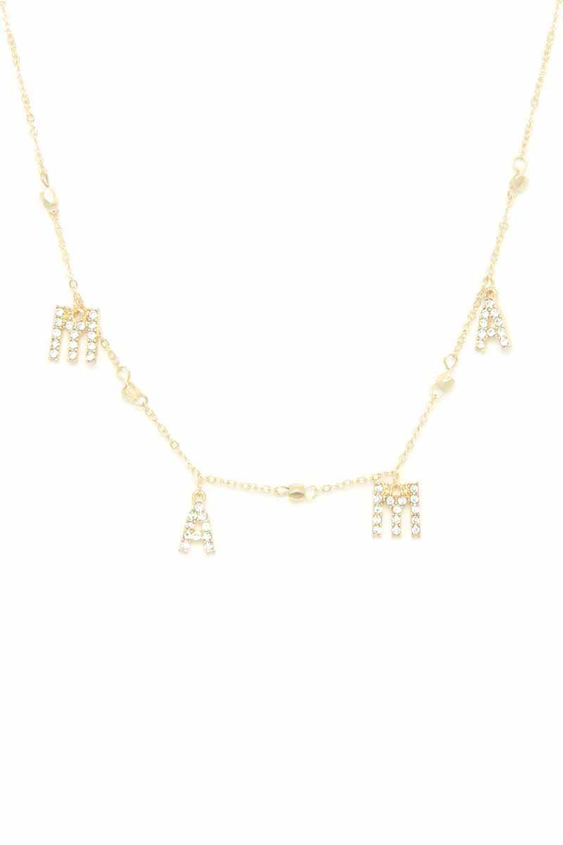 Mama Rhinestone Dangle Necklace - ZLA