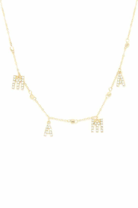 Mama Rhinestone Dangle Necklace - ZLA