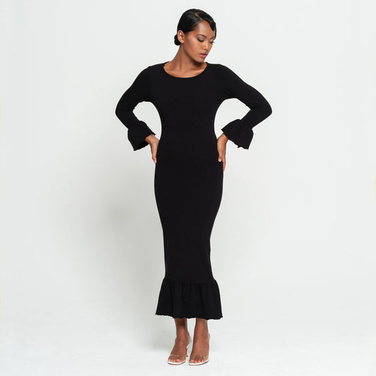 MARJORIE Bamboo Ruffle Dress, in Black - Premium  from BrunnaCo - Just $132! Shop now at ZLA