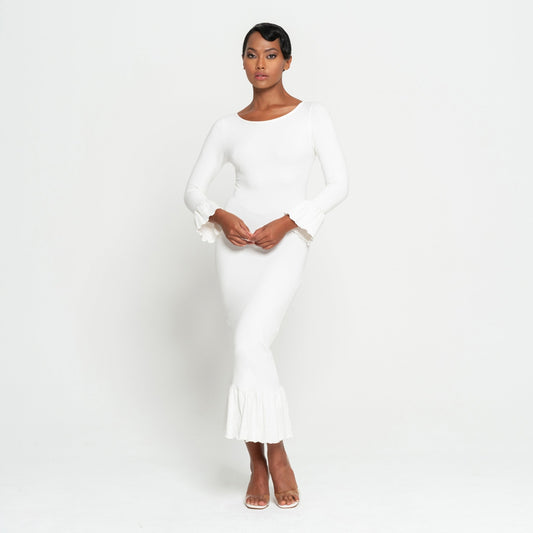 MARJORIE Bamboo Ruffle Dress, in Off-white - Premium  from BrunnaCo - Just $132! Shop now at ZLA