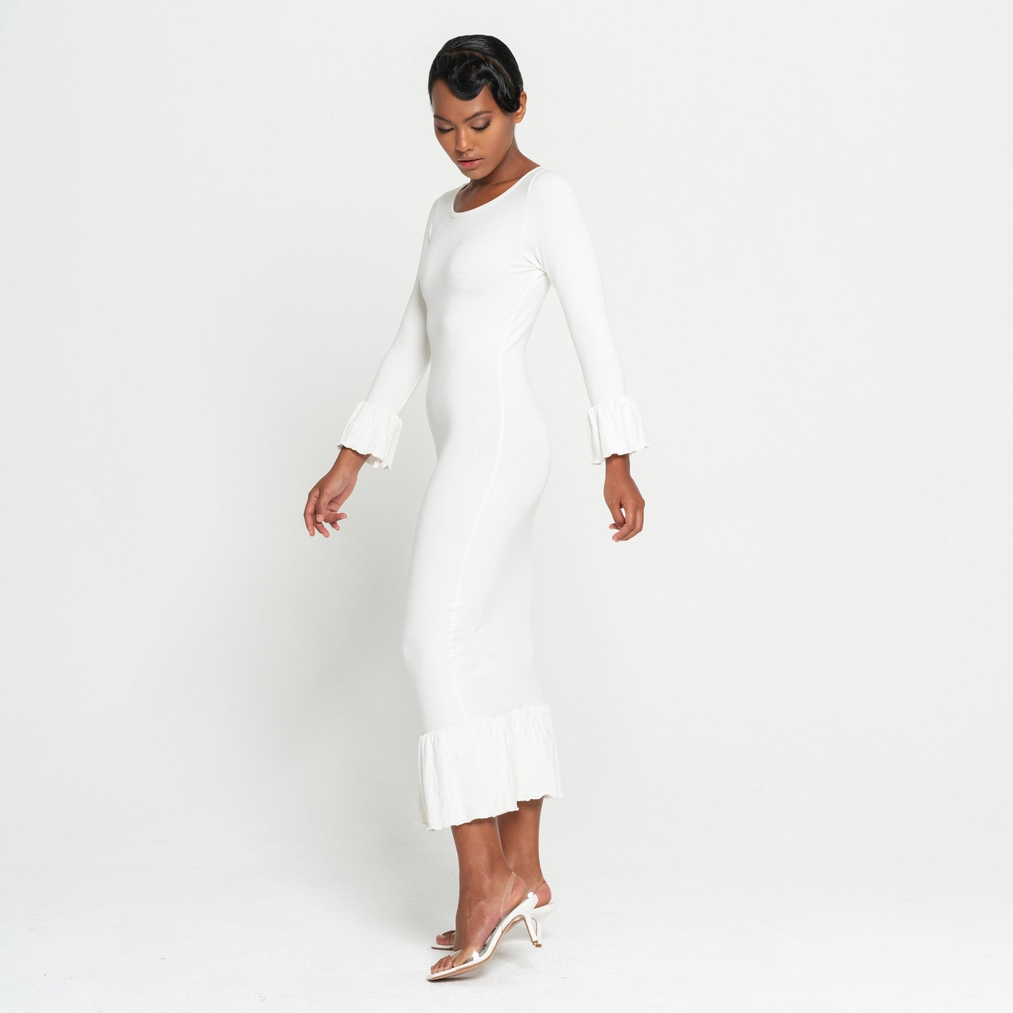 MARJORIE Bamboo Ruffle Dress, in Off-white - Premium  from BrunnaCo - Just $132! Shop now at ZLA