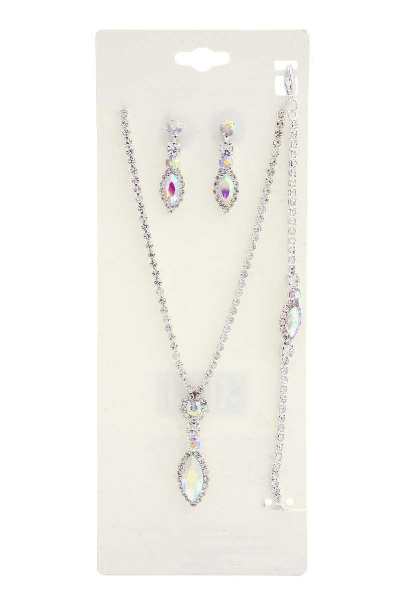 Marquise Shape Rhinestone Bracelet Necklace Set - ZLA