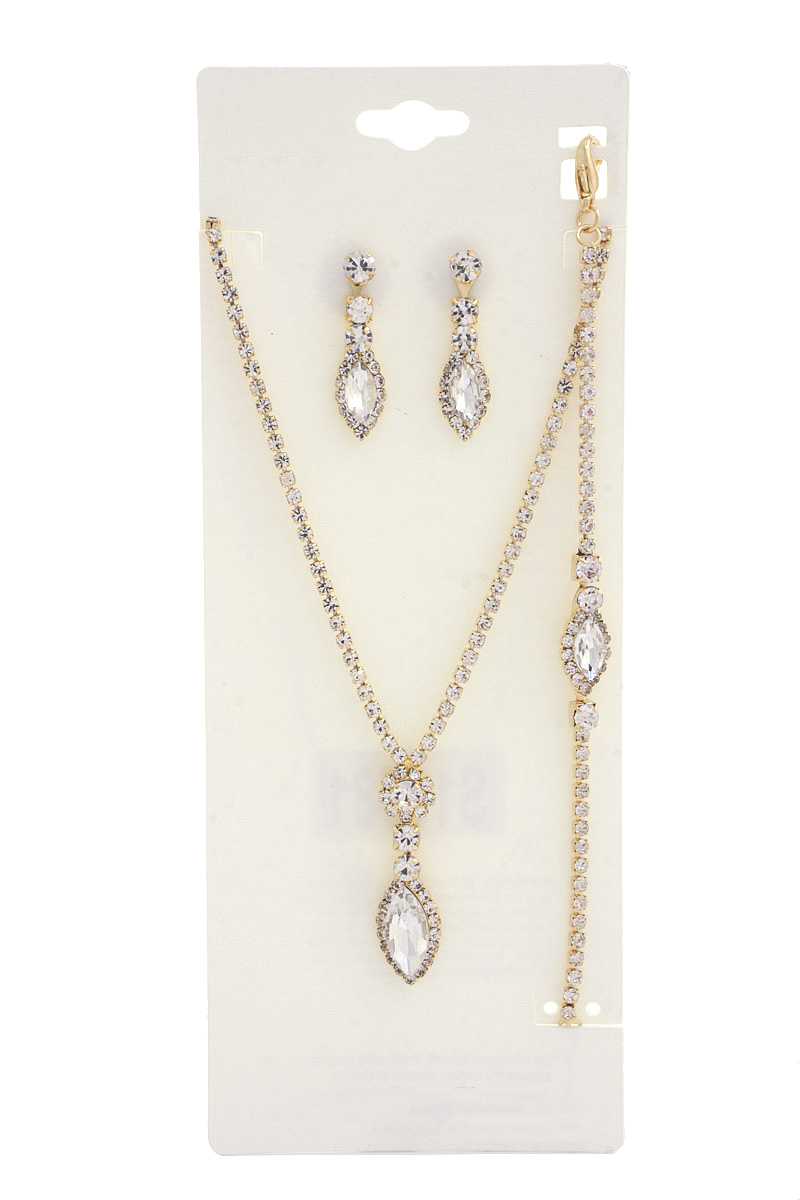 Marquise Shape Rhinestone Bracelet Necklace Set - ZLA