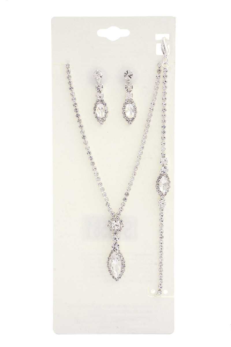 Marquise Shape Rhinestone Bracelet Necklace Set - ZLA