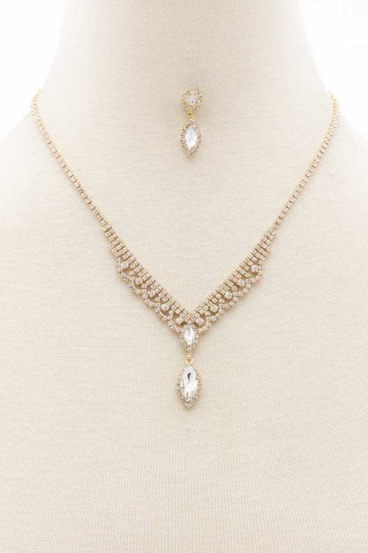 Marquise Shape Rhinestone Necklace - ZLA