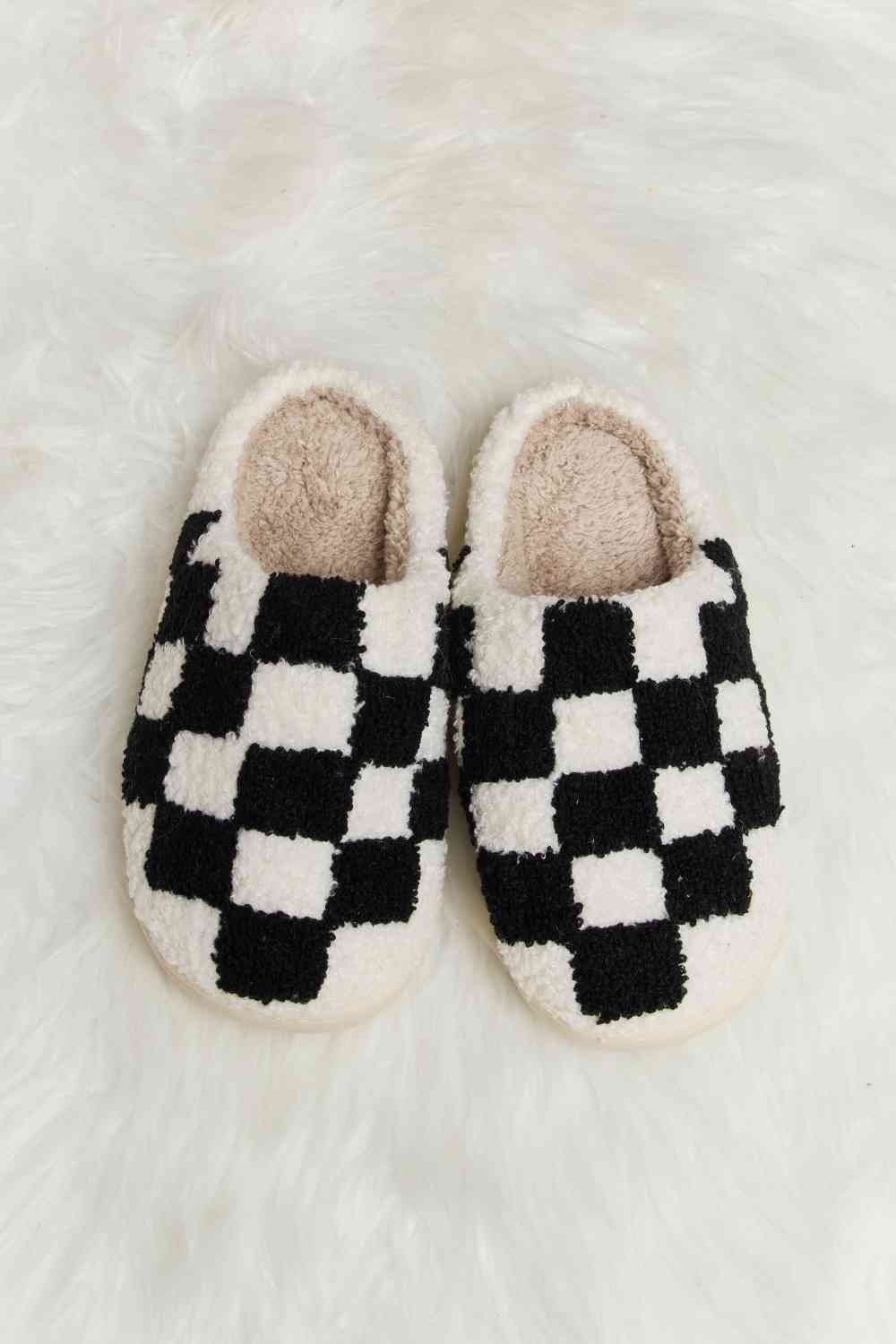 Melody Checkered Print Plush Slide Slippers - Premium  from Trendsi - Just $25! Shop now at ZLA
